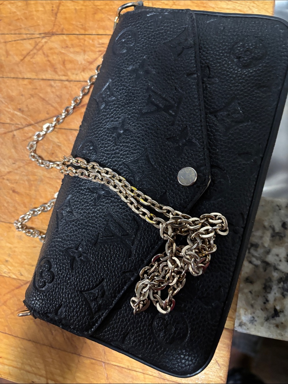 Black Embossed Leather Crossbody with Gold Chain Strap - NWOT - Picture 9 of 10